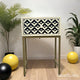 Monochrome Mirage — Artisanal Resin Zigzag One-Drawer Bedside Table with Brushed Brass Frame | Luxury Handmade Bedside Table