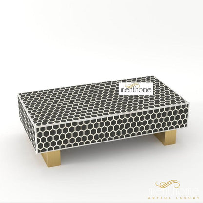Bone Inlay Rectangular Coffee Table- Honey Comb | Luxury Handmade Coffee Table