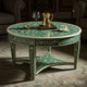 Ornate Green and White Floral Round Coffee Table | Luxury Handmade Coffee Table