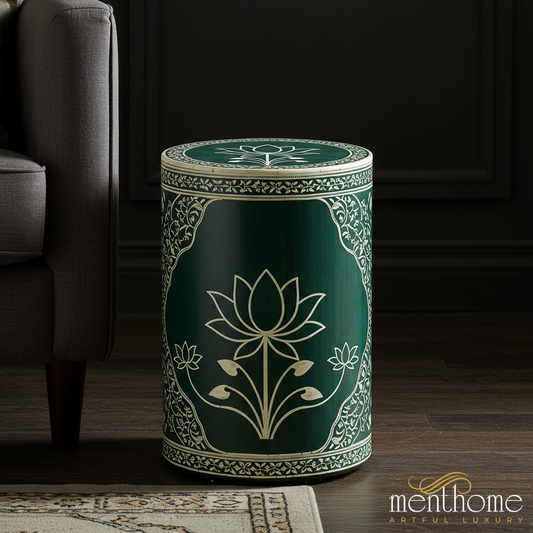 Elegant Green Ceramic Stool | Luxury Handmade Side Table