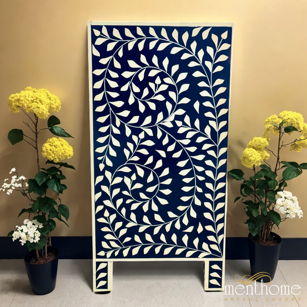 Leaf Design Black and White 3 Drawer Resin Bedside Table | Luxury Handmade Bedside Table