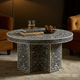 Handcrafted Black and White Floral Inlay Coffee Table | Luxury Handmade Coffee Table
