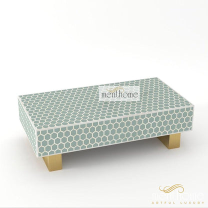Bone Inlay Rectangular Coffee Table- Honey Comb | Luxury Handmade Coffee Table