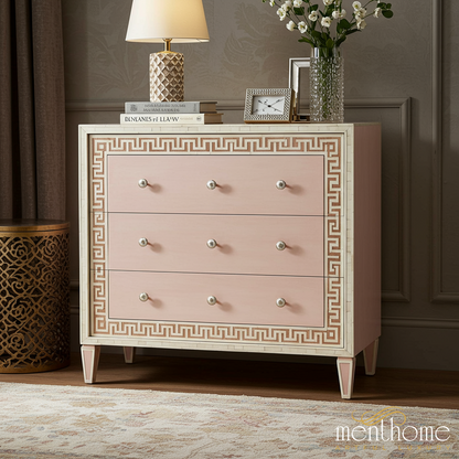 Pink and White Decorative 3-Drawer Chest | Luxury Handmade Dresser