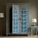 Hand-Painted Blue Floral Wooden Wardrobe with Matching Side Table | Luxury Handmade Wardrobe
