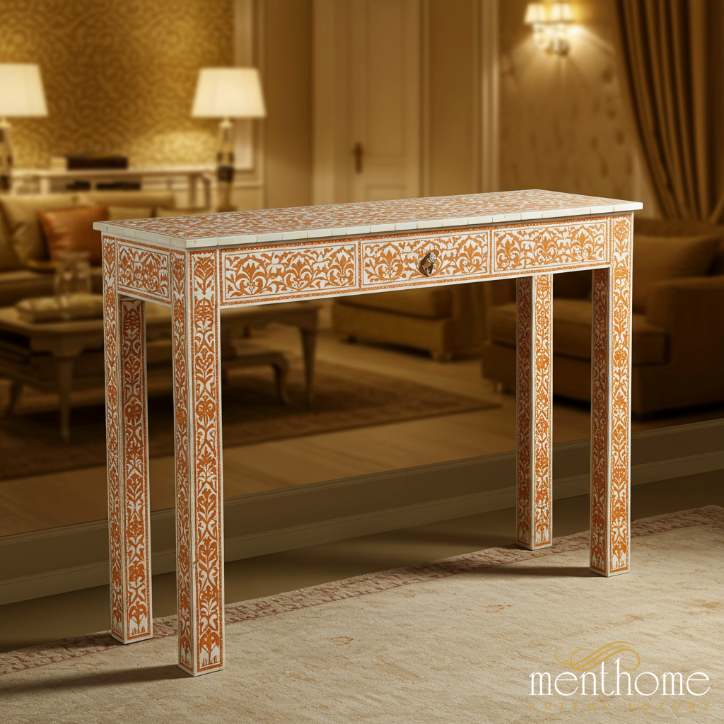 Ornate Bone Inlay Console Table with Drawer | Luxury Handmade Console ...