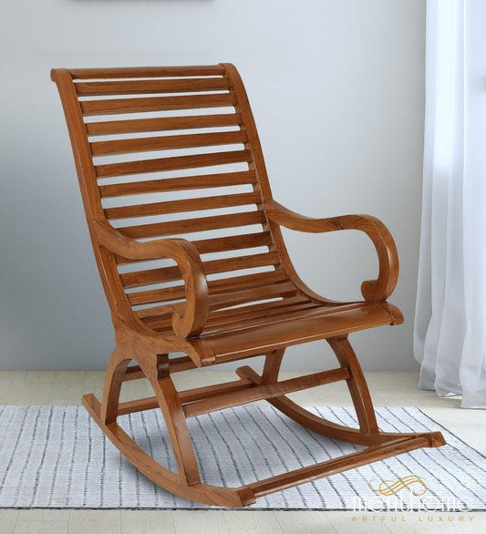Boston Solid Wood Rocking Chair in Teak Colour | Luxury Handmade Chair
