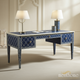 Elegant Navy Blue and White Patterned Writing Desk | Luxury Handmade Desk