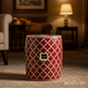 Red Moroccan Pattern inlay Garden Stool | Luxury Handmade Stool