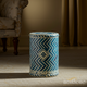 Blue and White Geometric Patterned Storage Ottoman | Luxury Handmade Stool