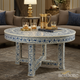 Handcrafted Blue and White Floral Inlay Round Coffee Table | Luxury Handmade Coffee Table