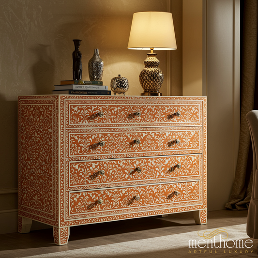 Hand-Painted Floral Pattern Wooden Chest of Drawers | Luxury Handmade Dresser