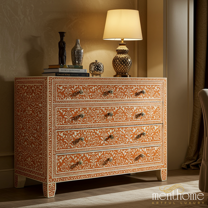 Hand-Painted Floral Pattern Wooden Chest of Drawers | Luxury Handmade Dresser