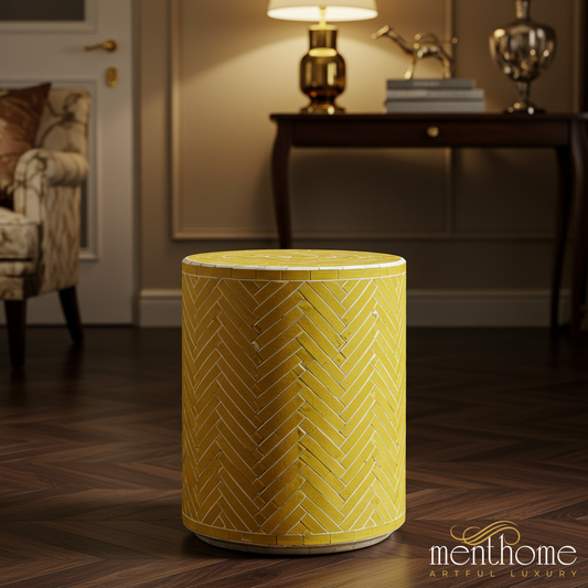 Modern Yellow Ceramic Side Table | Luxury Handmade Stool