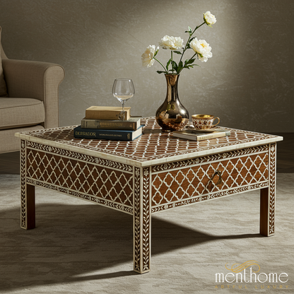 Handcrafted Moroccan Bone Inlay Coffee Table | Luxury Handmade Coffee Table