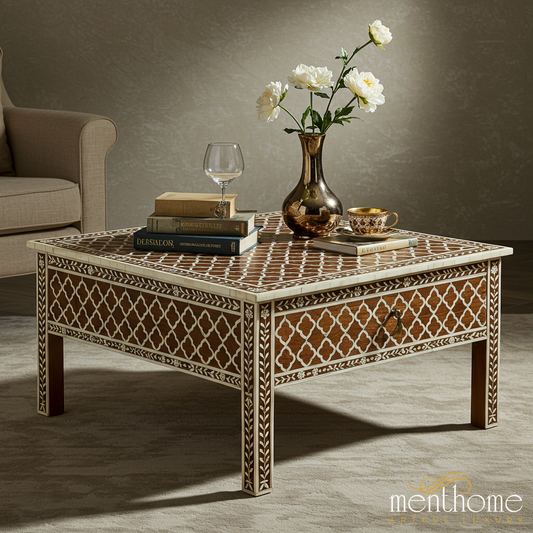 Handcrafted Moroccan Bone Inlay Coffee Table | Luxury Handmade Coffee Table