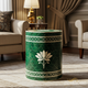 Decorative Green Lotus Patterned Side Table | Luxury Handmade Stool
