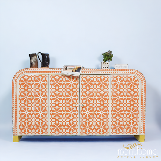 Orange Curved Waterfall 2 door Cabinet | Luxury Handmade Cabinet