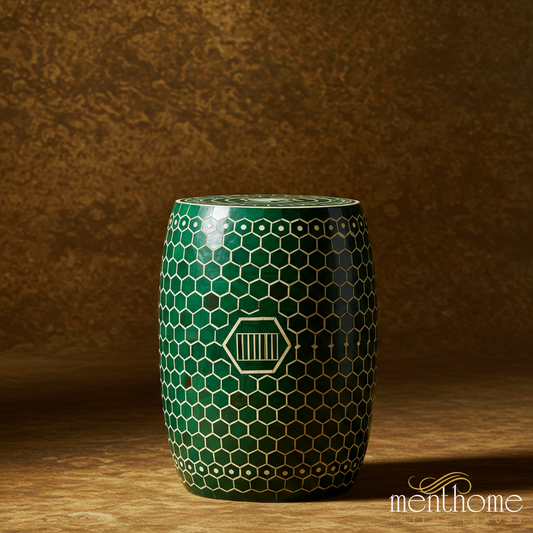 Decorative Green Hexagonal Patterned inlay Stool | Luxury Handmade Stool