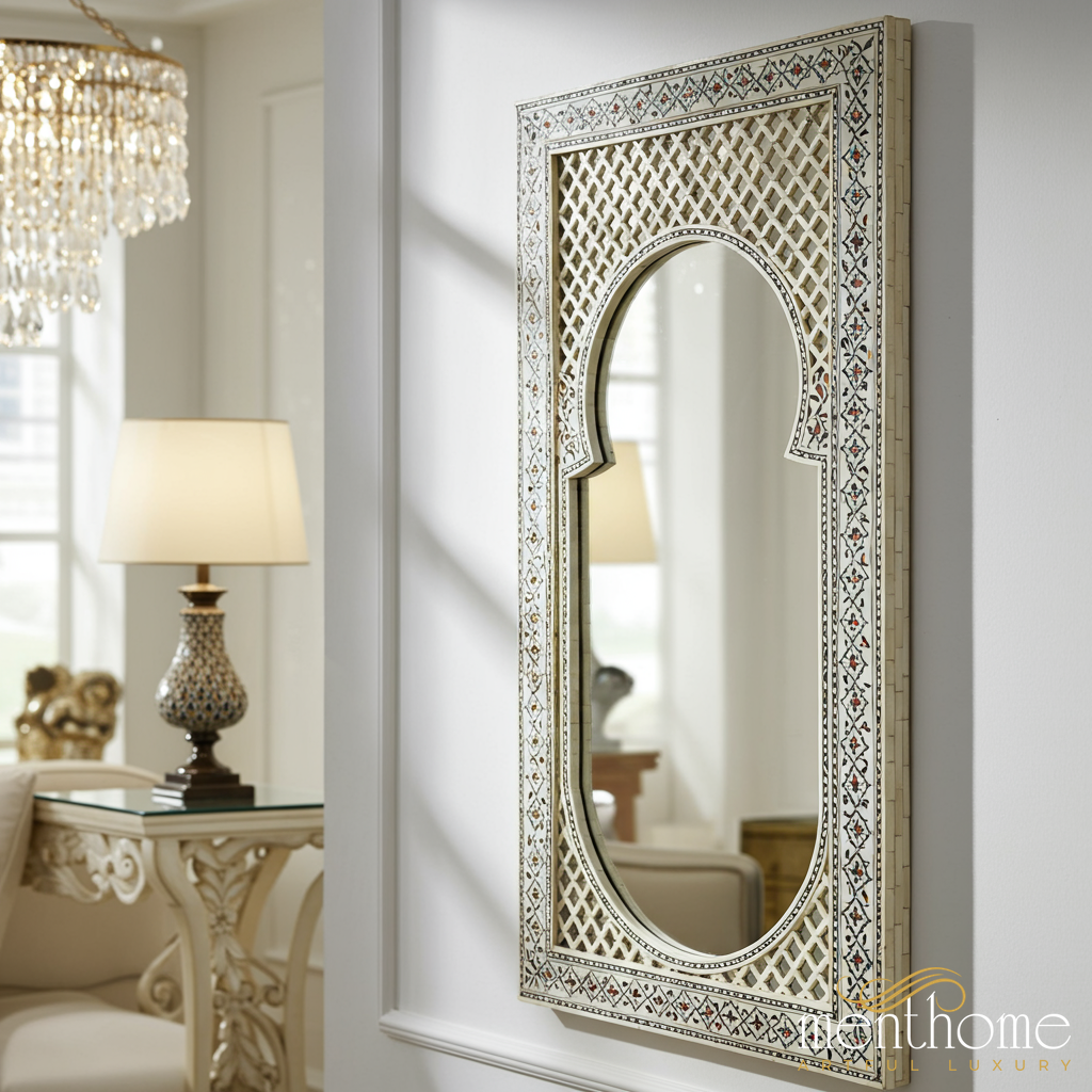 Elegant Handcrafted Bone Inlay Mirror | Luxury Handmade Mirror