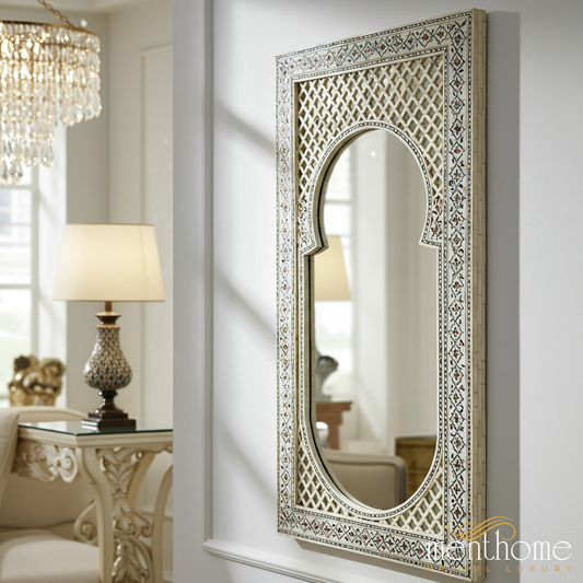 Elegant Handcrafted Bone Inlay Mirror | Luxury Handmade Mirror