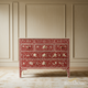 Handcrafted Red and White Floral Inlay Wooden Chest of Drawers | Luxury Handmade Dresser