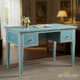 Decorative Blue Wooden Writing Desk with Hand-Painted Details | Luxury Handmade Desk