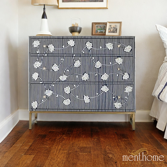 Bone Inlay Dressers 3 Drawer Handmade Floral Pattern | Luxury Handmade Dresser