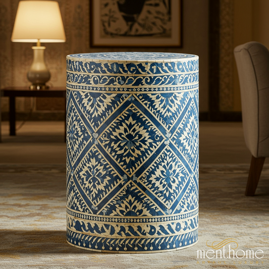 Blue and White Decorative inlay Garden Stool | Luxury Handmade Stool