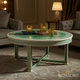 Elegant Green and White Round Coffee Table with Greek Key Design | Luxury Handmade Coffee Table