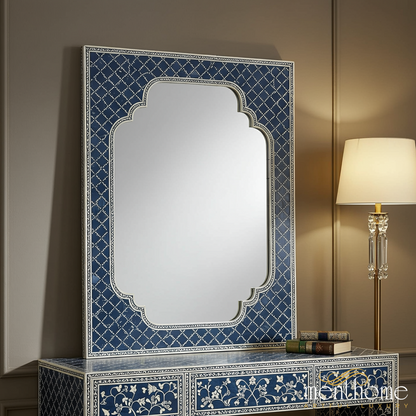 Decorative Blue and White Floral Patterned Mirror | Luxury Handmade Mirror