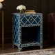 Blue Patterned Accent Side Table with Storage Drawer | Luxury Handmade Bedside Table