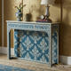 Handcrafted Blue Bone Inlay Console Table with Floral Pattern | Luxury Handmade Console