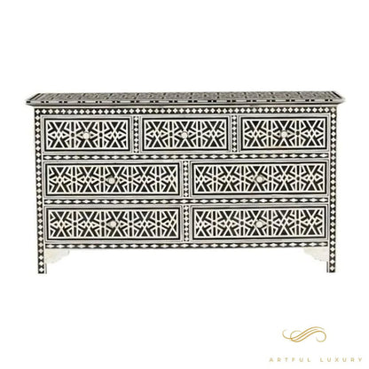 Handmade Bone inlay 7 Drawer dresser Black and White | Luxury Handmade Dresser