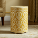 Round Decorative Gold and White Patterned Stool | Luxury Handmade Stool