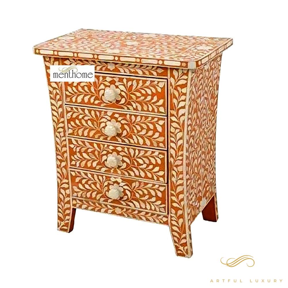 Bone Inlay Wood Bedside Table Design Bedside Handmade Bone Inlay Wooden Modern Floral Pattern Side table Furniture Handmade Wooden Table | Luxury Handmade Bedside Table