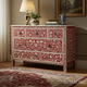 Handcrafted Red and White Floral Bone Inlay Dresser | Luxury Handmade Dresser