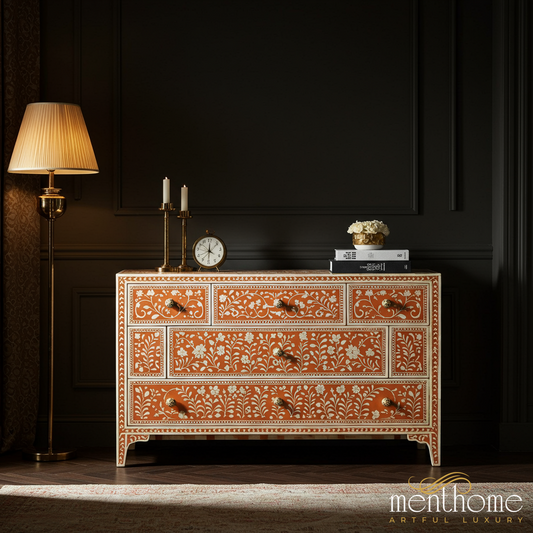 Handcrafted Floral Pattern Wooden Chest of Drawers | Luxury Handmade Dresser