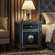 Elegant Blue Wooden Bedside Table with Gold Floral Inlay | Luxury Handmade Bedside Table