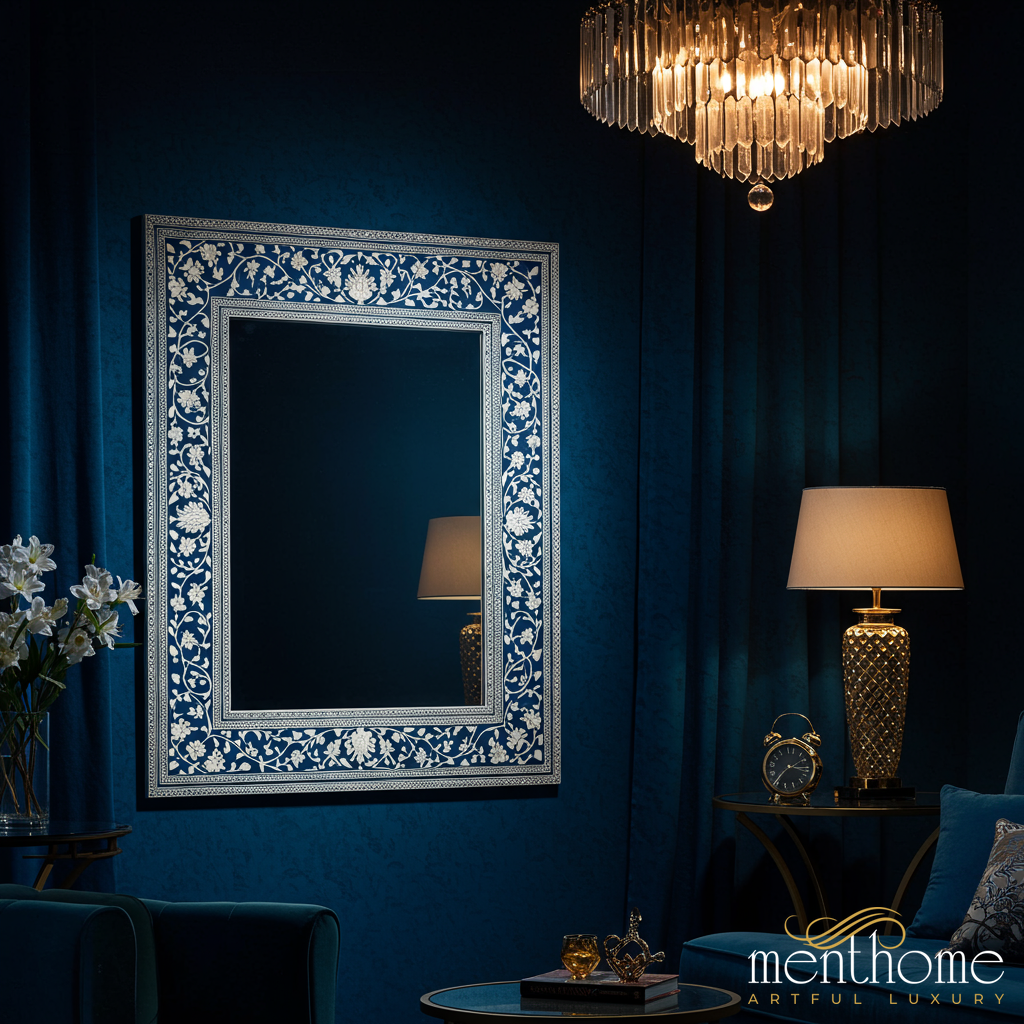 Elegant Ornate Wall Mirror with Floral Inlay Design | Luxury Handmade Mirror