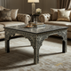 Handcrafted Black and White Floral Inlay Square Coffee Table | Luxury Handmade Coffee Table