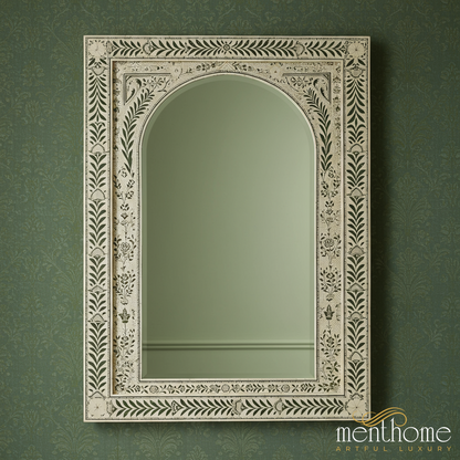 Decorative Arched Wall Mirror with Botanical Inlay | Luxury Handmade Mirror