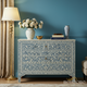 Blue Floral Pattern Inlaid Wooden Chest of Drawers | Luxury Handmade Dresser