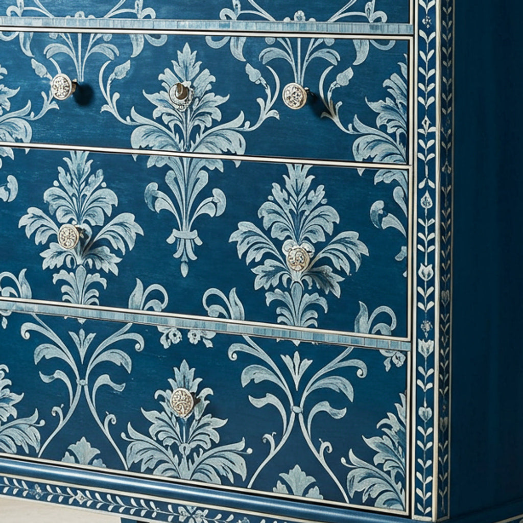 Drawer Patterns Designs Elegant Blue Floral Pattern Chest of Drawers | Luxury Handmade Tallboy ...