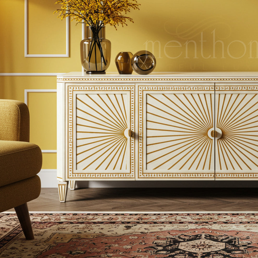 Elegant Inlay TV Cabinet with Sunburst Detailing | Luxury Handmade TV ...