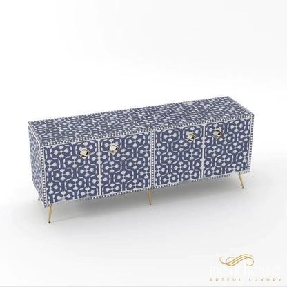 Antique Floral-Bone Inlay Rectangular-Cabinet | Luxury Handmade Cabinet