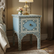 Handcrafted Blue Floral Inlay Nightstand | Luxury Handmade Bedside Table