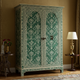 Handcrafted Green Floral Patterned Wooden Wardrobe | Luxury Handmade Wardrobe