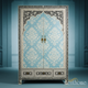 Handcrafted Blue and Ivory Inlay Wardrobe Cabinet | Luxury Handmade Wardrobe