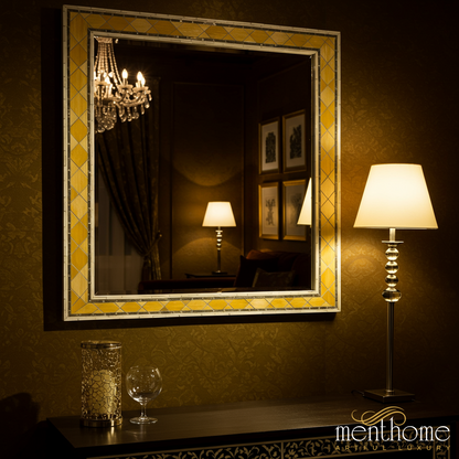 Elegant Decorative Wall Mirror with Yellow Mosaic Frame | Luxury Handmade Mirror